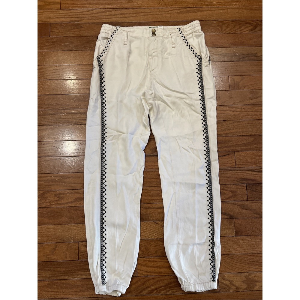 Anthropologie Embroidered Jogger Pants Women's XS White Black Lyocell Boho